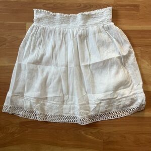 Faded Glory White Smocked Cotton Skirt with Crochet Detail